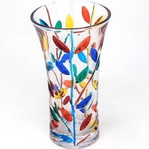 Italian Crystal, Hand Painted Tree of Life Vase.